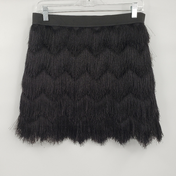 BCBGMaxAzria Modie Tiered Fringe Mini Skirt in Black - Picture 5 of 11